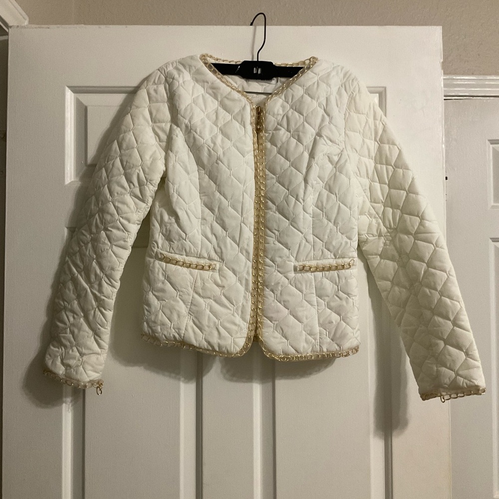 Quilted white Jacket with Gold Trim
